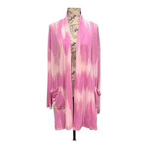 *NATORI Pink and White Soft Tie-Dye Open Short Robe Sz M